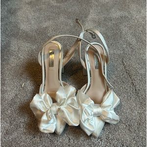 White Satin Bow Heels